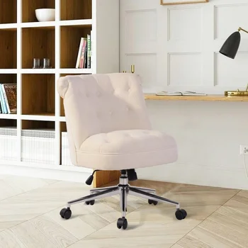 Döşemeli Görev Sandalye Ofis Oturma Odası 360 Derece Döner Rulo Döşemeli Yüksek Elastik Sünger Deri Kumaş Rahat 19