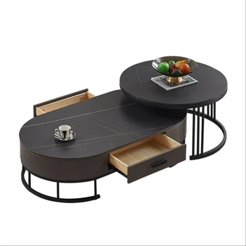 Italyan ışık lüks ithal kaya çay masası TV dolabı Modern minimalist yaratıcı teleskopik oval pişirme çay masası 18