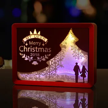 3D içi boş kağıt oyma gece lambası Merry Christmas masa lambası içi boş kağıt ışık ve gölge stereo peri ışıkları yılbaşı dekoru 3