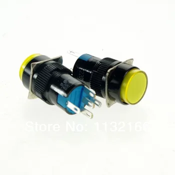 10 adet 6VDC Pilot ışık lambası 16mm delik renk sarı 1NO 1NC Kontak 5 Pin SPST anlık basmalı düğme anahtarı 17