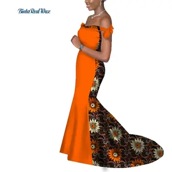 100 % Pamuk Afrika Baskı Elbiseler Kadınlar için Bazin Patchwork Yay Düğüm Kollu Uzun Firar Elbise Vestidos afrika kıyafeti WY3359 11