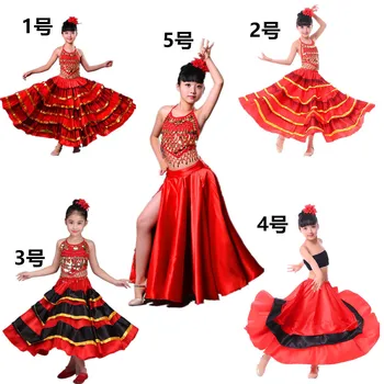 Çocuklar Flamenko Etekler İspanyol Flamenko Dans Kız İspanyol Senrite Flamenko Dansçısı süslü elbise Kostüm 2