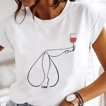 Kadın Karikatür Baskı Kısa Kollu Üstleri Grafik Tees Kadın Şarap Trendi Güzel Tarzı Sevimli Tshirt Moda Giyim Bayan T-Shirt 6