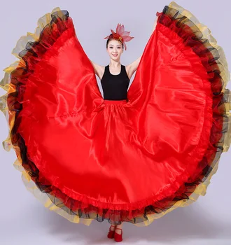Kadın Flamenko Etek Oryantal dans eteği İspanyol Flamenko Dans Kostümleri Brezilya Çingene Büyük Salıncak Etekler 180/360/540/720 Derece