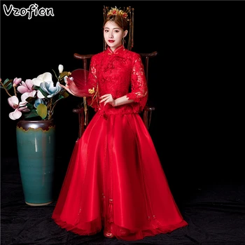 Zarif Tost Giyim Gelin Düğün Parti Cheongsam Eski Çin Tarzı Mandarin Yaka Evlilik Seti Oryantal Cheongsam Elbise 12