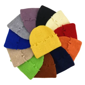 Örme Beanies Sıcak Şapka Sonbahar Hip Hop Kaput Delik Skullies Temel Kap Kış Şapka Kadın Düz Renk Moda Unisex  3