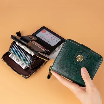 Marka Hakiki deri kartlık Kadın Fermuar Çile küçük cüzdan Moda Minimalist Seyahat bozuk para cüzdanı Organ Kredi/KİMLİK kart çantası 14