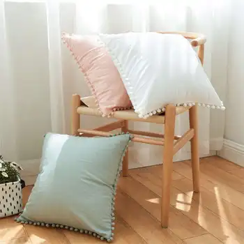 Pamuk tatlı tarzı yastık kılıfı küçük top düz renk moda yastık örtüsü 45 x 45cm kare ev dekor 6