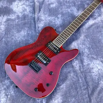 Kırmızı Patlama Alev akçaağaç TL Elektrik Gitar Gülağacı klavye, Fabrika özel Akçaağaç Boyunları katı Tele Elektrik Guitarra 2
