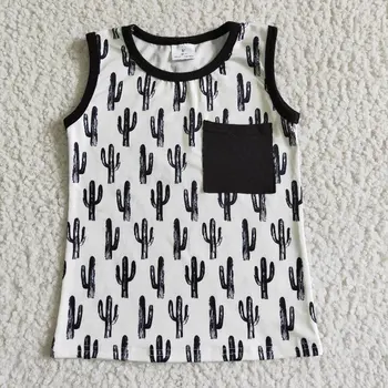 Yürümeye başlayan Kaktüs Erkek Bebek T-shirt Toptan Yaz Tankı Yeni Elbise Çocuk Çocuk Siyah Cep Kolsuz Gömlek Üst Bebek Giyim 4