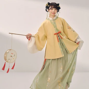 Hanfu Elbise Sonbahar Ortası Festivali Yuvarlak Boyun Hırka Alt Etek Çin Geleneksel Takım Elbise Ming Hanedanı Sahne Kostümleri DQL7545 19