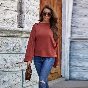 Sonbahar Kış Örme O-Boyun Streetwear Kazak Bayanlar Zarif Üst Kadın kadın Düz Renk Rahat Gevşek Uzun Kollu Hoodie 11