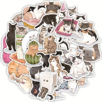 50 Adet/takım Karikatür Anime Sevimli Kedi Graffiti Sticker Fincan Dizüstü Su Geçirmez Etiket 15