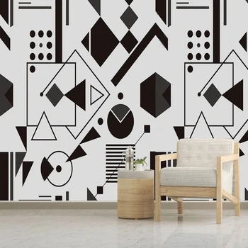 Özel 3D duvar resmi Modern Soyut Sanat Geometrik Siyah ve Beyaz Fotoğraf Mutfak Oturma Odası Kanepe Arka Plan Duvar Kaplaması 9