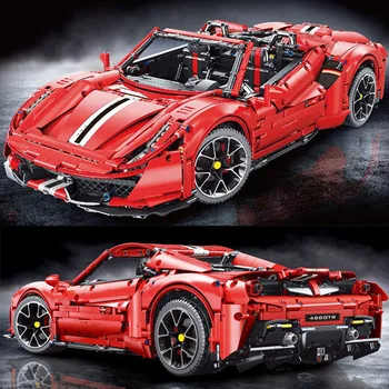 Lego ile uyumlu Yüksek Teknoloji Ferrari 488 Yapı Taşları Spor Araba Yarışı MOC Süper Modeller Kiti Tuğla çocuk için oyuncak Erkek Hediyeler 6