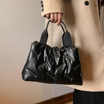 Yeni Naylon kadın Tote Çanta Sonbahar Kış Moda Aşağı pamuklu çanta Yumuşak Kapitone Yastıklı En saplı çanta Bayanlar Koltukaltı Çanta 5
