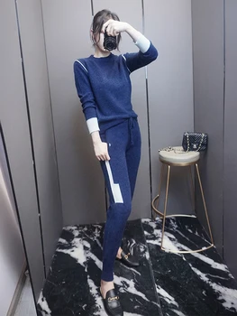 2022 İpli O-Boyun Tam Kadın Takım Elbise Yeni Hit Renk Kaşmir Kazak Ve rahat pantolon Moda Sıcak Örgü İki parçalı 19