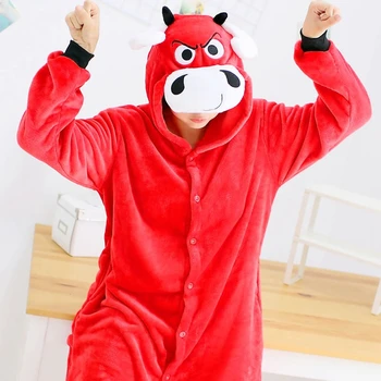 ÖKÜZ Boğa Kigurumi Onesie Yetişkin Kadın hayvanlı pijama Takım Elbise Pazen Sıcak Yumuşak Pijama Tek Parça Kış Sıcak Pijama Cosplay 4