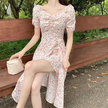 Tüm Sezon Bahar Yaz Rahat Yumuşak Moda kadın Elbise Kısa Kollu Uzun Etek Ince Grace Çiçek Piknik Pileli 6