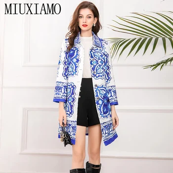 MIUXIMAO 2022 İlkbahar / Yaz kadın giyim Yaka Uzun Kollu Baskı İnce Ceket Moda Zarif Ofis Tarzı Ceket Kadın 18