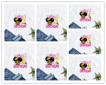 Mutlu Doğum Günü Siyah Kız 1 İla 10 Yaşında Baskı Çocuklar İçin Doğum Günü Hediyeleri Giyim Kız T-Shirt Siyah Pigment Kız Elbise 19