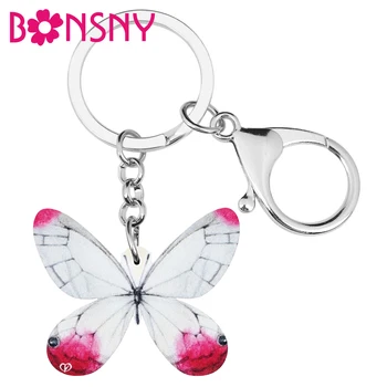 Bonsny Akrilik Beyaz Parnassius Kelebek Anahtarlıklar Anahtarlık Sevimli Hayvan Anahtarlık Takı Kadınlar Için Kız Moda hediye çantası Takılar