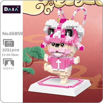 DAIA 66859 Çin Zodyak Pekin Operası Aslan Dans Köpek Hayvan Modeli Mini Elmas Blokları Tuğla Yapı Oyuncak Çocuklar için hiçbir Kutu 19