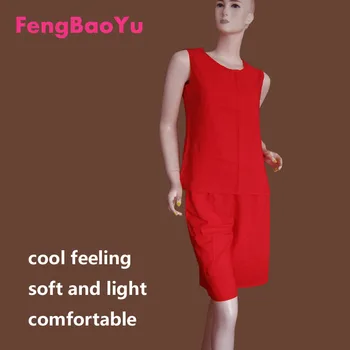 Fengbaoyu Pamuk İpek kadın kısa kollu tişört Beş cent Pantolon Takım Elbise Yaz Serin Artı boyutu Pijama Spor İki Parça Setleri 19