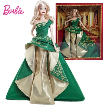 Orijinal Sınırlı Sayıda barbie bebek Tatil Kutlamak 2011 Toplayıcı Zarif Sarışın Yeşil Muhteşem Elbise 1/6 Oyuncaklar Kızlar için 3