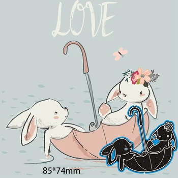 Kesme Ölür Tavşan ve Şemsiye DIY Hurda Rezervasyon Fotoğraf Albümü Kabartma Kağıt Kartları 85 * 74mm