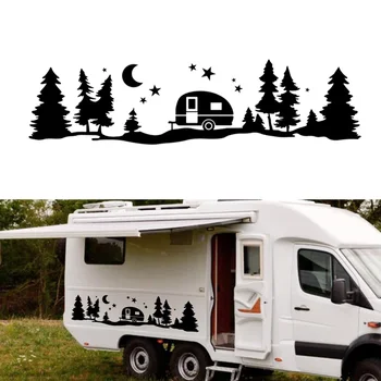 84x22cm Araba Çıkartmaları Orman Yıldızlı Gece Camper Çıkartmaları Oto Yan Vücut Dekor Sticker SUV RV Offroad Açık Havada Yürüyüş Çıkartmaları 16
