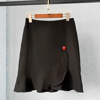 Kadınlar Yüksek Bel A-line Siyah Etek 2021 Bahar Vintage Zarif Ruffles Mini Etek Kadın 12