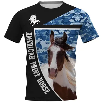Amerikan Boya At 3D Baskılı t shirt kadın erkek Yaz Casual Tees Kısa Kollu T-Shirt Komik Hayvanlar Kısa Kollu 02 18