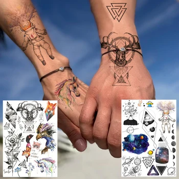 Suluboya Uzay Gezegenler Dövmeler Geçici Çocuklar İçin Kadın Erkek Su Geçirmez Dövmeler Gerçekçi Sahte Geometri Elk Gül Dövme Parti İçin