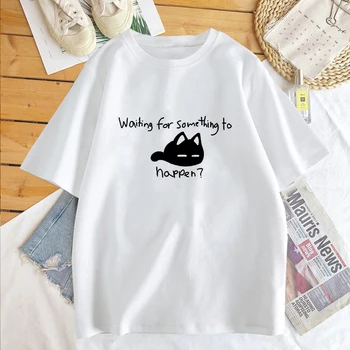 Bekleyen Bir Şey Olmak Omori Kedi Baskı Tee Gömlek Komik Kediler Sevgilisi T Shirt Harajuku Anime Grafik T Shirt Unisex Tops 7