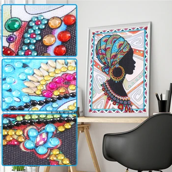 Afrikalı Kadın 5D Özel Şekilli Elmas Boyama Nakış İğne Rhinestone Kristal Çapraz Zanaat Dikiş Kiti DIY Resim 8