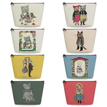 Güzel Çok Fonksiyonlu Çizim kedi Kız baskı Kadın makyaj çantası kalem kutusu japon tarzı ısı transferi kozmetik çantaları moda 17