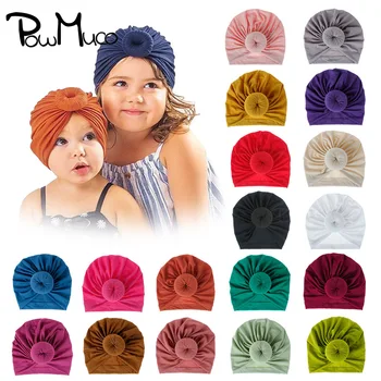 Powmuco 18 * 16 CM Yumuşak Pamuk Yenidoğan Şapka Düz Renk Çörek Bebek Kız Kapaklar El Yapımı Yuvarlak Top Toddler Şapkalar Çocuk Aksesuarları 3
