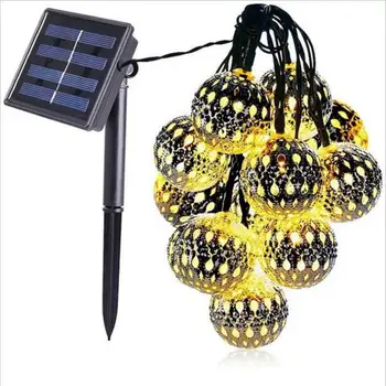 Demir fas LED güneş topu dize ışık romantik peri dize fener ışık asılı bahçe lambası çelenk noel partisi dekoru 9