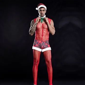 Erkek Jartiyer güreş atleti Bodysuit Noel Tatili Tulum Rol Oynamak İç Çamaşırı