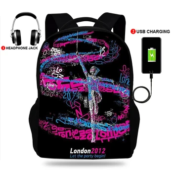 Suluboya Jimnastik Baskı sırt çantası USB Gençler Okul Çantaları Kadın Sırt Çantası Tuval Öğrenci Sırt Çantası Kızlar İçin çanta 19