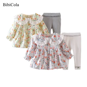bahar sonbahar bebek kız çiçek tarzı Baskı Uzun Kollu moda üst giyim + Tayt 2 Adet Kıyafetler çocuk kız cuite seti 2