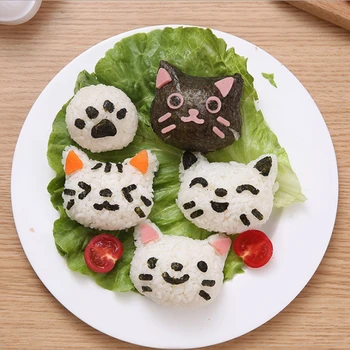 DIY Suşi Kalıp Karikatür Kedi Şekli Onigiri Pirinç Topu Gıda Basın Hayvan Suşi Maker Kalıp Kiti Japon Mutfak Bento Aksesuarları 7