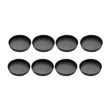 8 PCS 4 İnç Mini Tart Pan, Yapışmaz Kiş Pan, Tart Pan İle Çıkarılabilir Alt, Turta İçin, Kiş Bakeware, Tatlılar, Vb 6