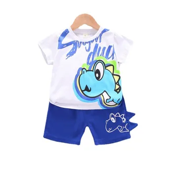 Yeni Yaz Bebek Erkek Giysileri Çocuk Kız Sevimli Karikatür Pamuklu tişört Şort 2 adet / takım Toddler Rahat Kostüm Çocuklar Eşofman 7