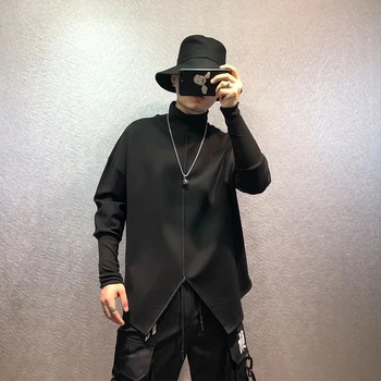 Erkek Düzensiz Rahat Kazak Gelgit Marka Büyük Moda Moda Moda Stil Kişiselleştirilmiş Gevşek Yüksek Yaka Ceket 2