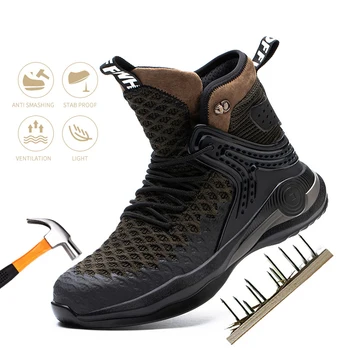 Dört Mevsim Erkek Botları Çelik Burunlu iş çizmeleri Erkek güvenlik ayakkabıları Delinmez iş ayakkabısı Yıkılmaz Ayakkabı Nefes Sneakers 5