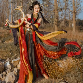 Antik kadın Çince Geleneksel Elbise Hanfu Peri Ziyafet Performans Giyim Tüp Üst Etek Pibo Takım Elbise Cosplay Kostümleri 17