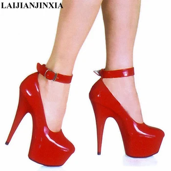 LAIJIANJINXIA Zarif Ayak Bileği Kayışı Moda PU Deri Kadın Pompaları 15cm Süper Yüksek Topuk Ayakkabı, düğün Ayakkabı/ Seksi Dans Ayakkabıları 6