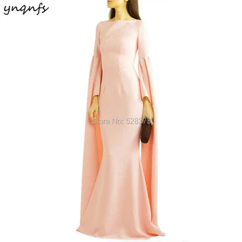 YNQNFS ED160 Zarif Abiye Arapça Suudi Arabistan Türkiye Müslüman Akşam Elbise Flare Pelerin Pelerin Uzun Kollu Yumuşak toz Elbiseler 2019 4